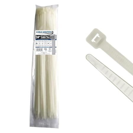 Kable Kontrol Cable Tie, 24 in L, 6.64 in Max Bundle Dia., Natural, Nylon 6/6, 175 lb Strength, 100 PK CT-24-NU-100PK